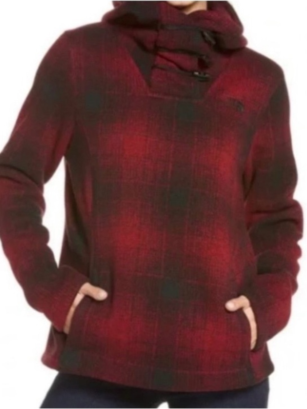 The North Face Women’s Red Plaid Hooded Pullover Sweater